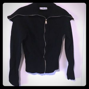 Zara Zip-Up Sweater Jacket w/ Shawl Collar